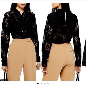 Topshop Black Lace Button Up Blouse Sz 4